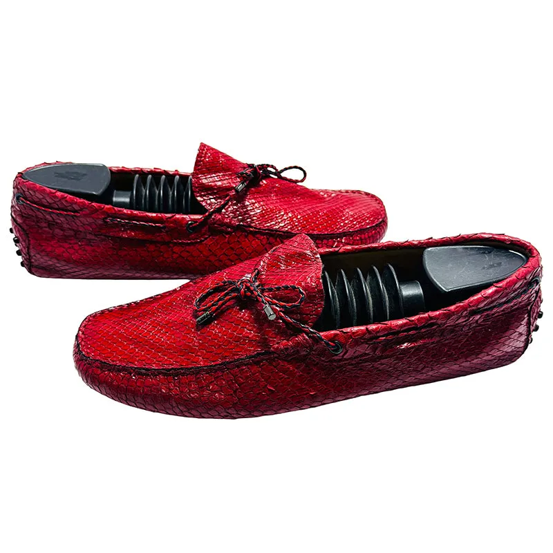 Tods Red Crocodile Leather Loafer Shoes