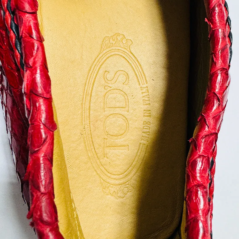 Tods Red Crocodile Leather Loafer Shoes