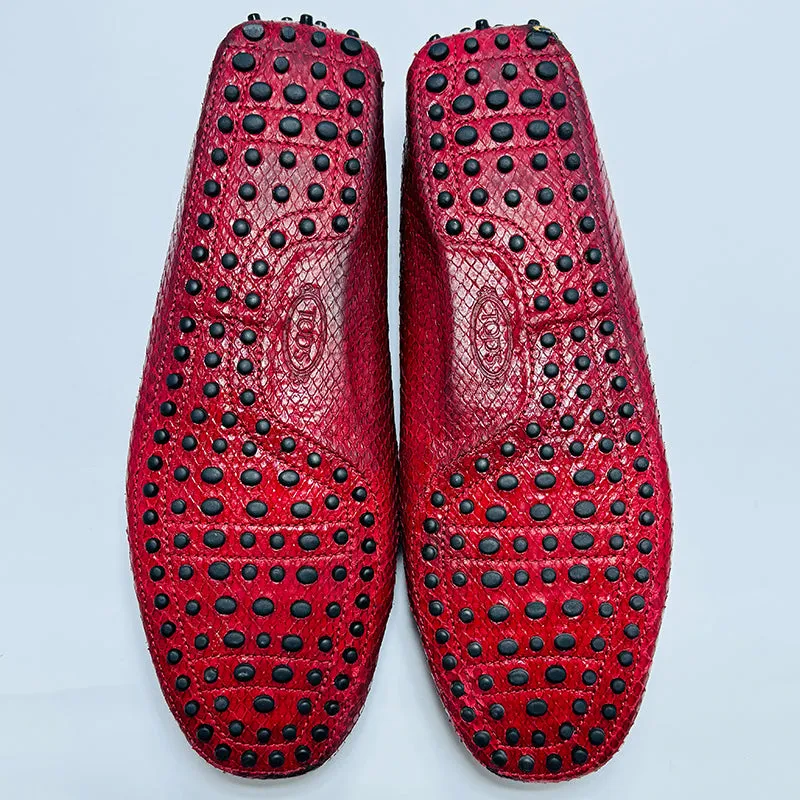 Tods Red Crocodile Leather Loafer Shoes