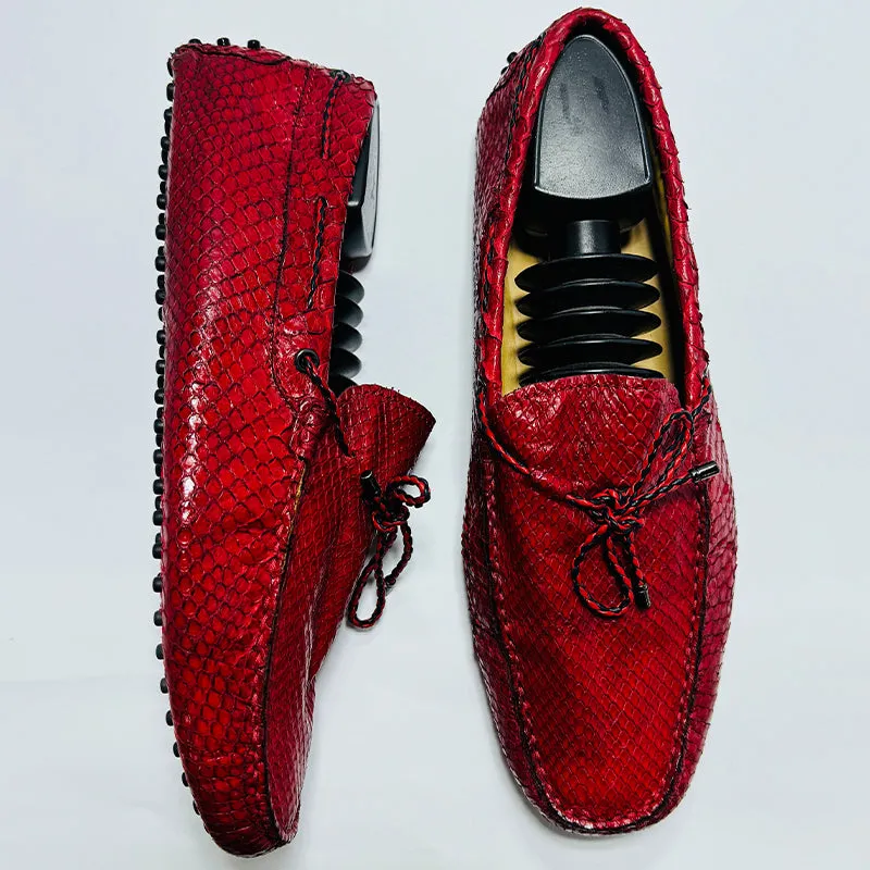 Tods Red Crocodile Leather Loafer Shoes