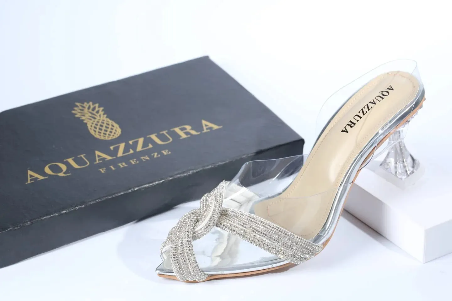 WOMEN RHINESTONE PEEP TOE SANDALS - SILVER