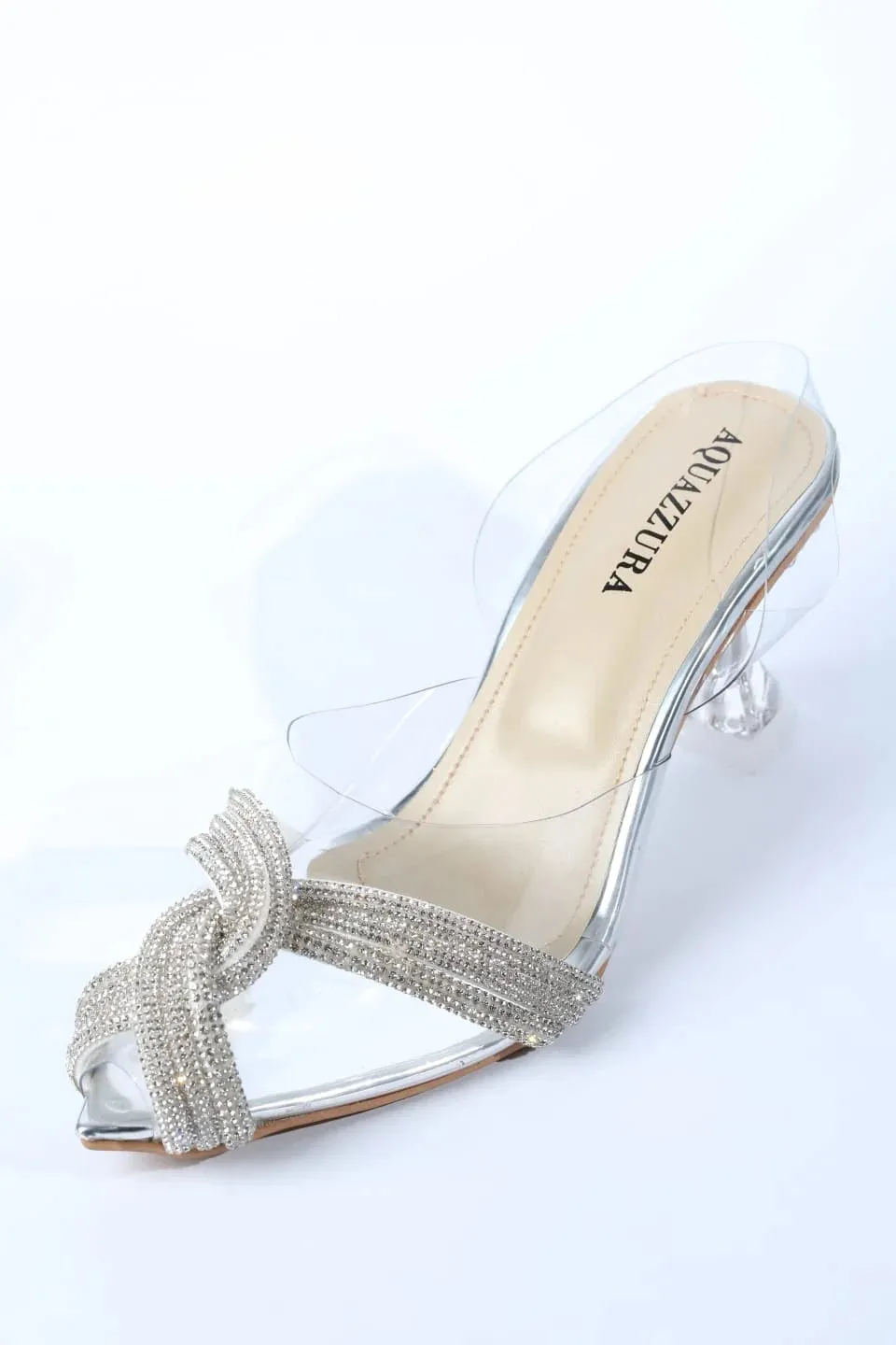 WOMEN RHINESTONE PEEP TOE SANDALS - SILVER