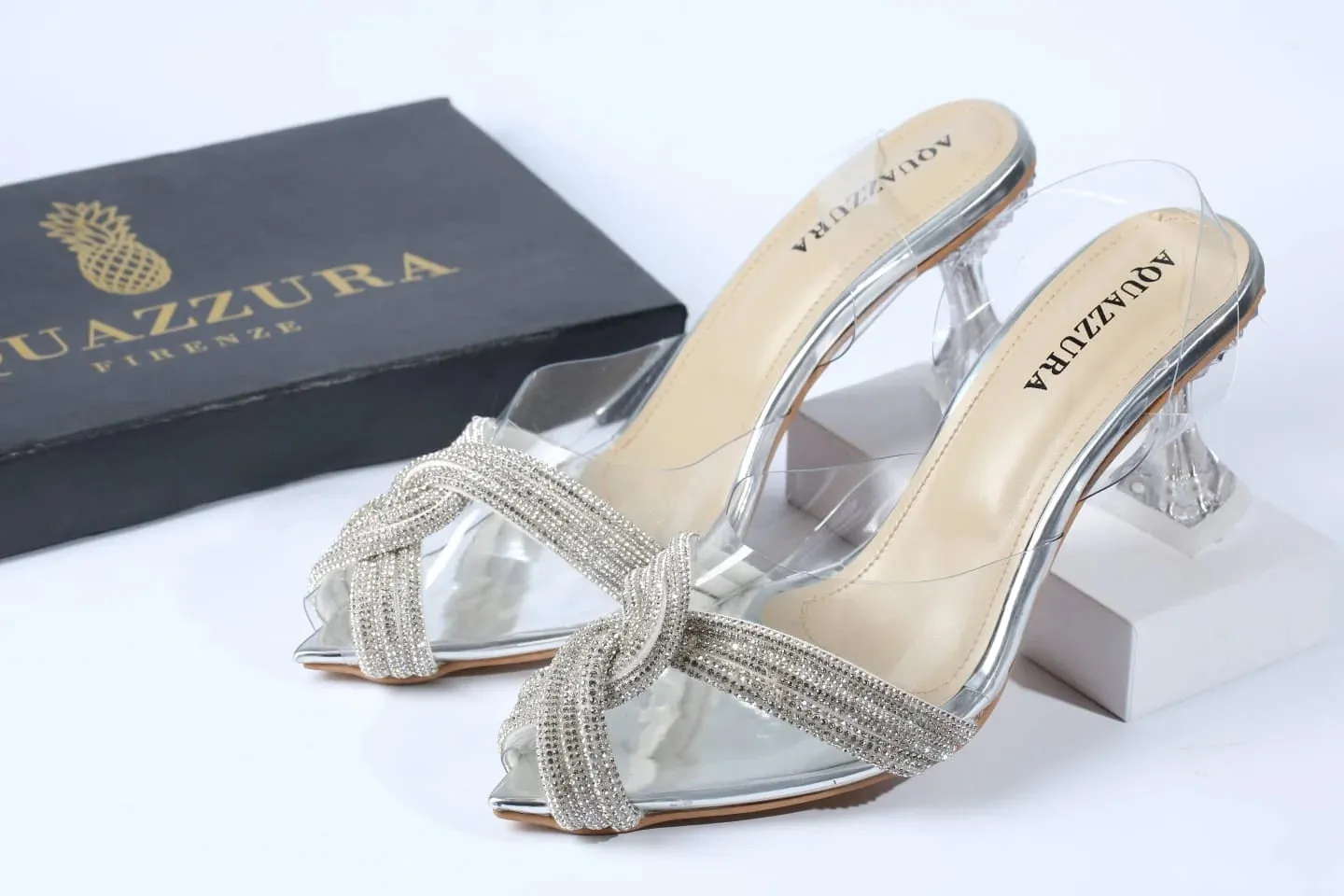 WOMEN RHINESTONE PEEP TOE SANDALS - SILVER