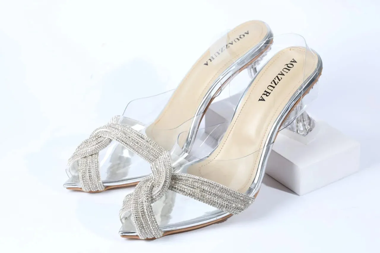 WOMEN RHINESTONE PEEP TOE SANDALS - SILVER