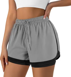 Women's 2 in 1 Running Shorts for Gym Yoga Workout Athletic Shorts High-Waisted Shorts with Liner Pockets