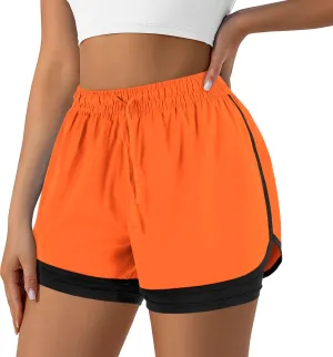 Women's 2 in 1 Running Shorts for Gym Yoga Workout Athletic Shorts High-Waisted Shorts with Liner Pockets