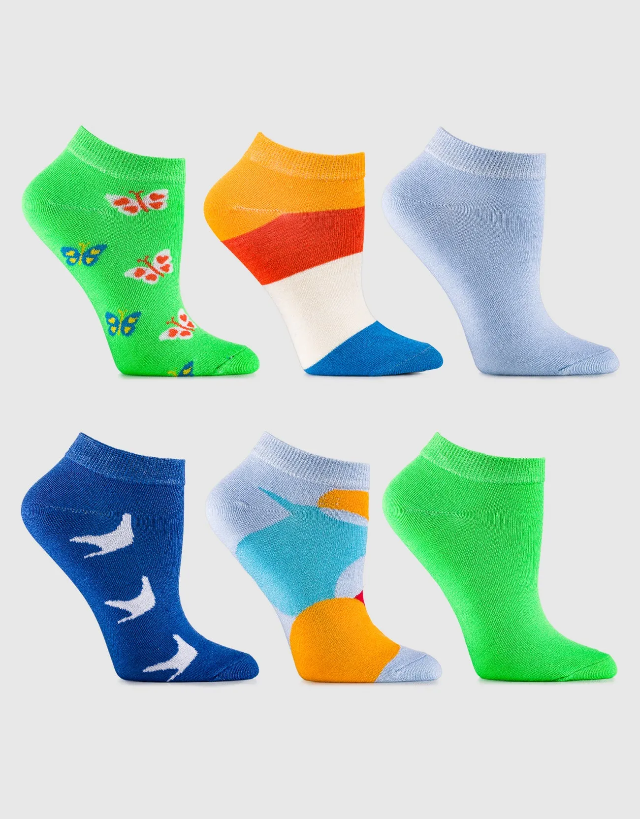 Womens Multicolor Ankle Socks 6 Pack
