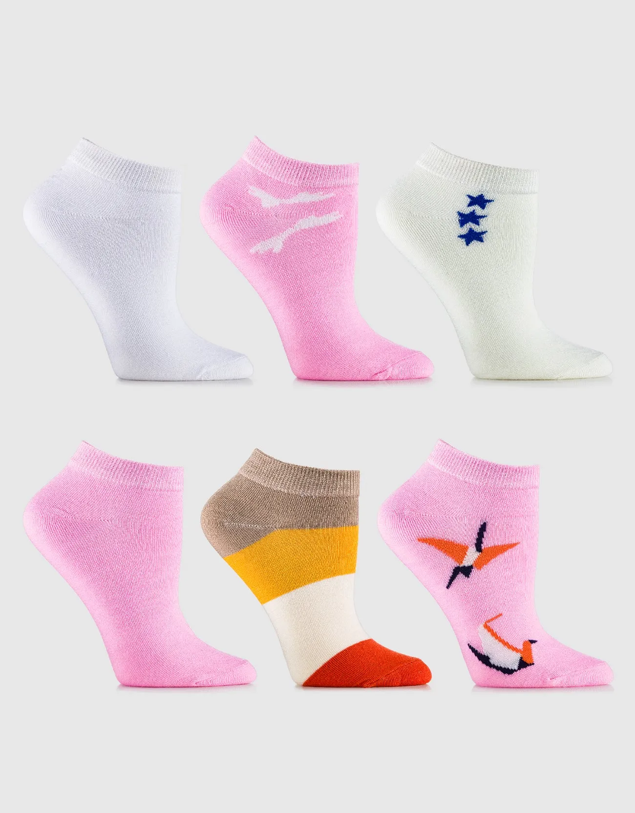 Womens Multicolor Ankle Socks 6 Pack