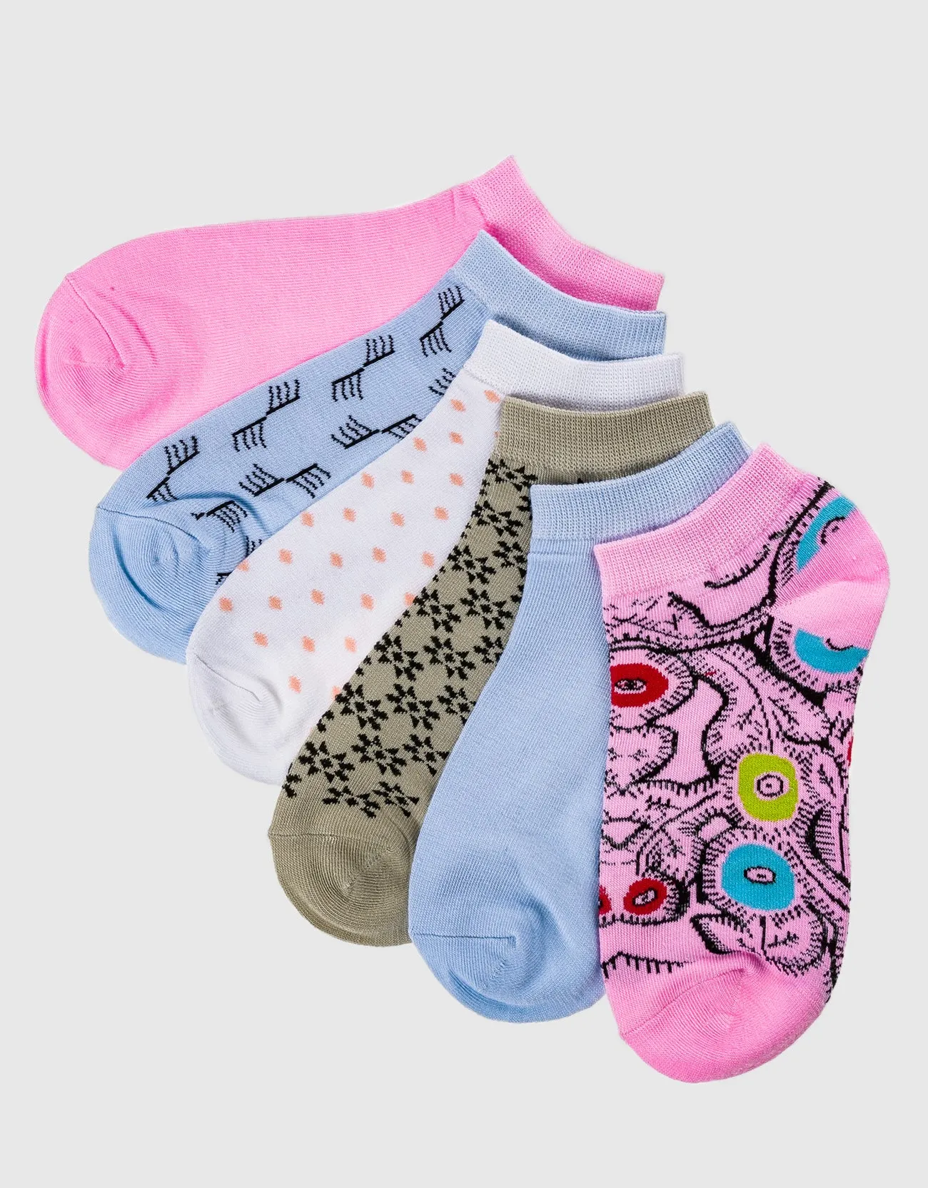 Womens Multicolor Ankle Socks 6 Pack