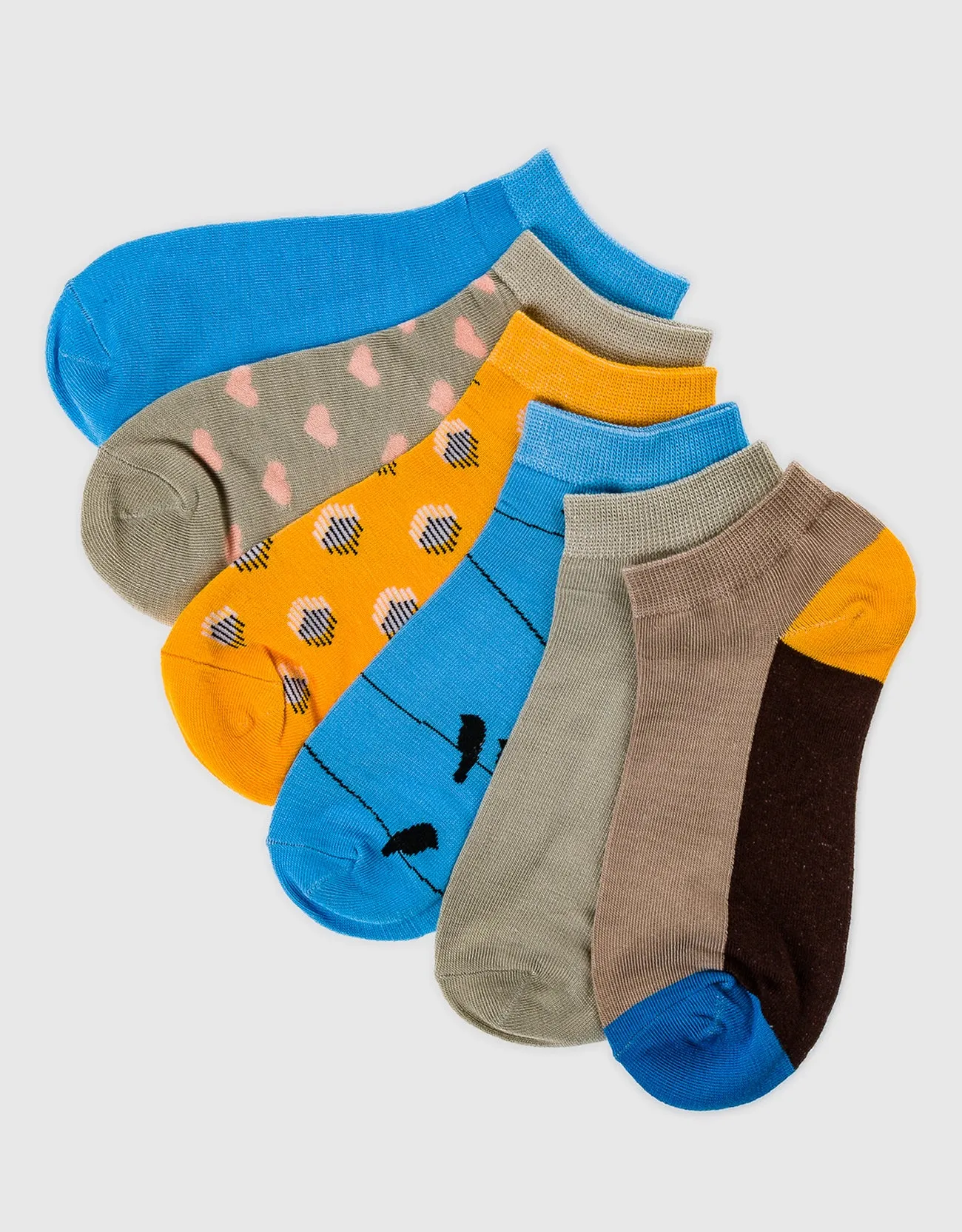 Womens Multicolor Ankle Socks 6 Pack