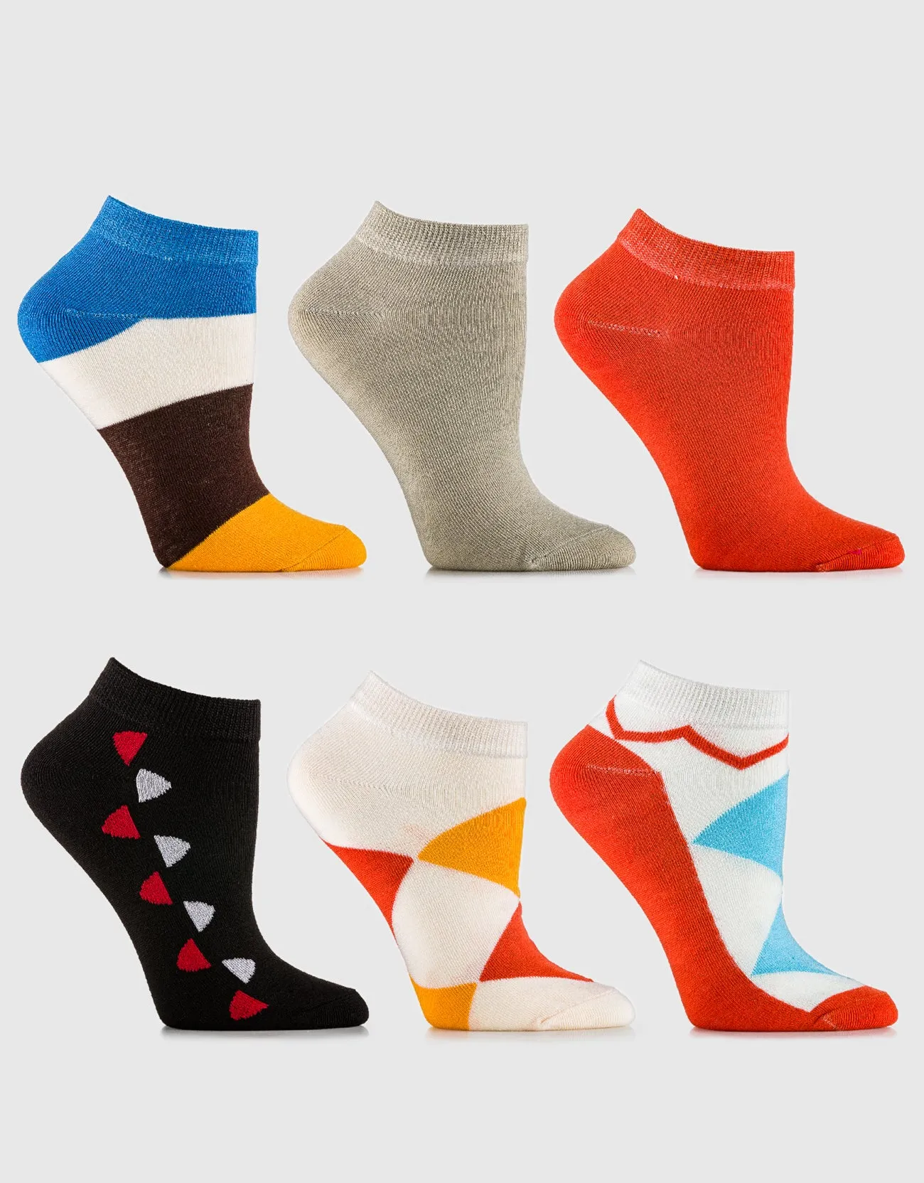 Womens Multicolor Ankle Socks 6 Pack