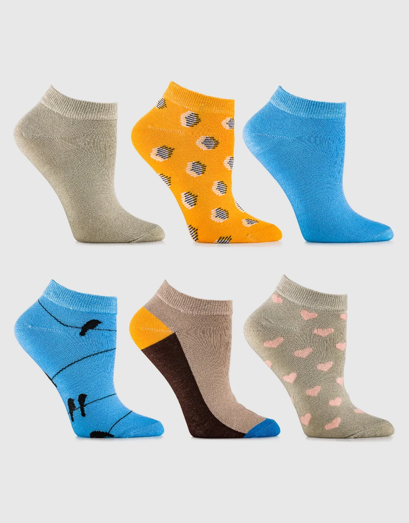 Womens Multicolor Ankle Socks 6 Pack
