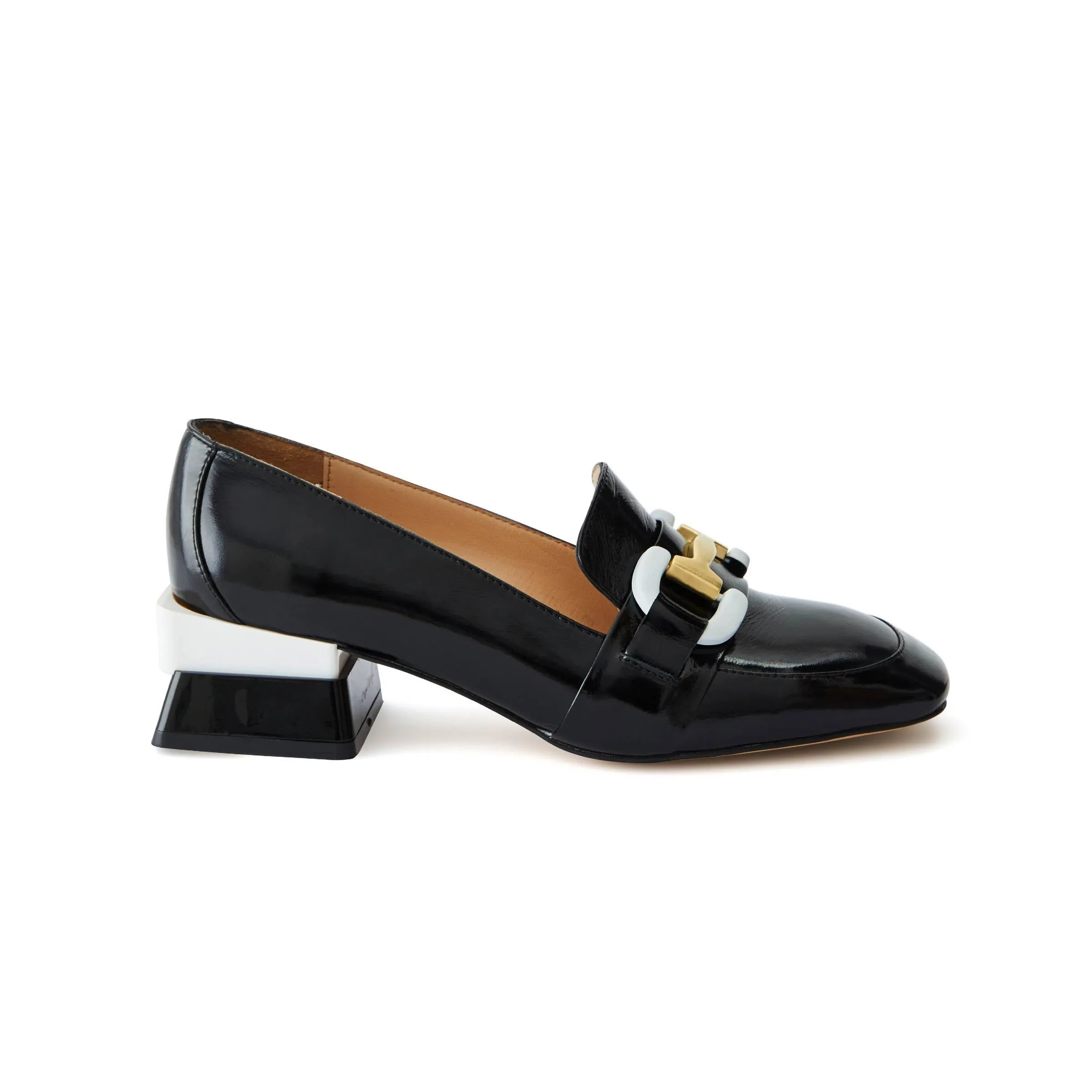 Women's Patent Calf Leather Handmade Block Heels W1002