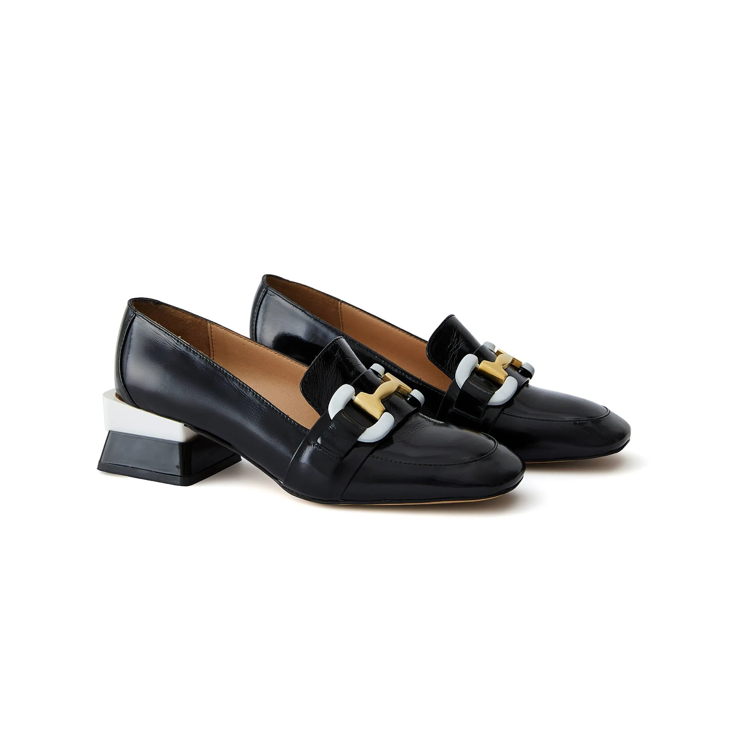 Women's Patent Calf Leather Handmade Block Heels W1002